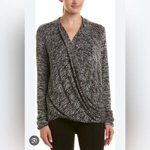 Max Studio Heather Gray Deep V Neck Wrap Draped Open Sweater